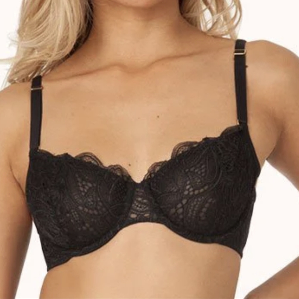 New NWT Lively Jet Black Unlined Lace Underwire Bra Size 34DDD